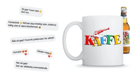 Hamar og Lillehammer Julebrus sitt design på en kaffekopp