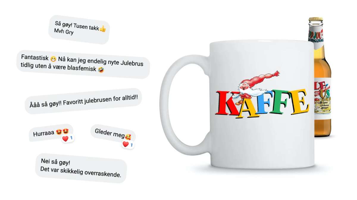 Hamar og Lillehammer Julebrus sitt design på en kaffekopp