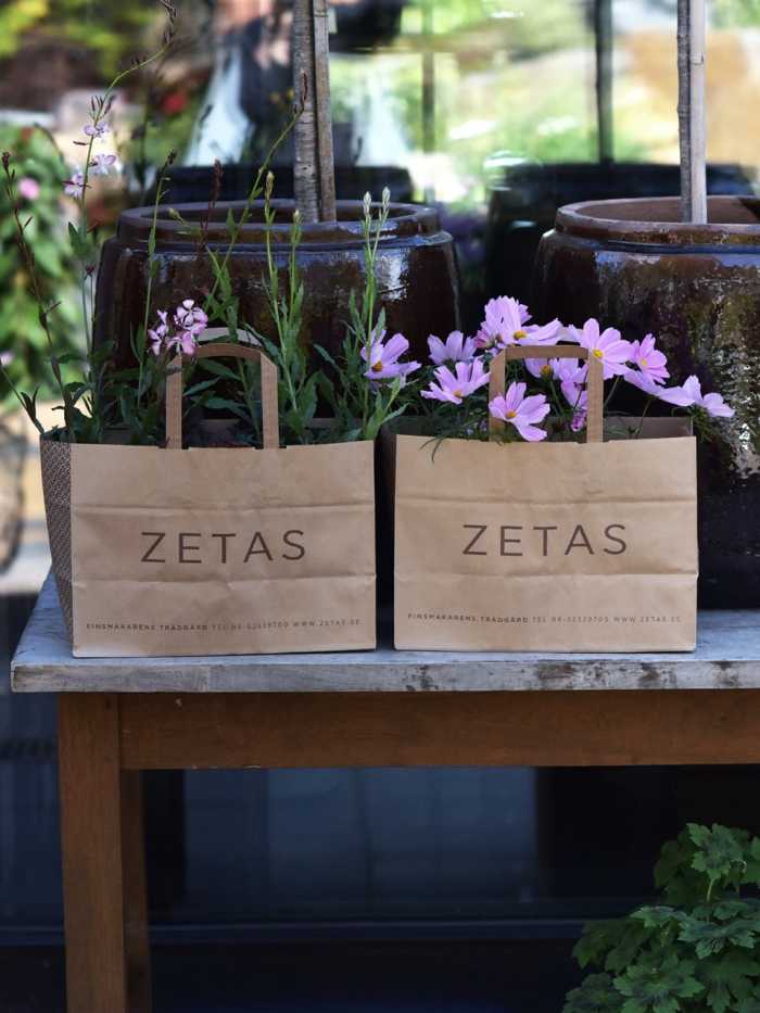 To blomsterkasser fra Zetas med fiolette blomster.