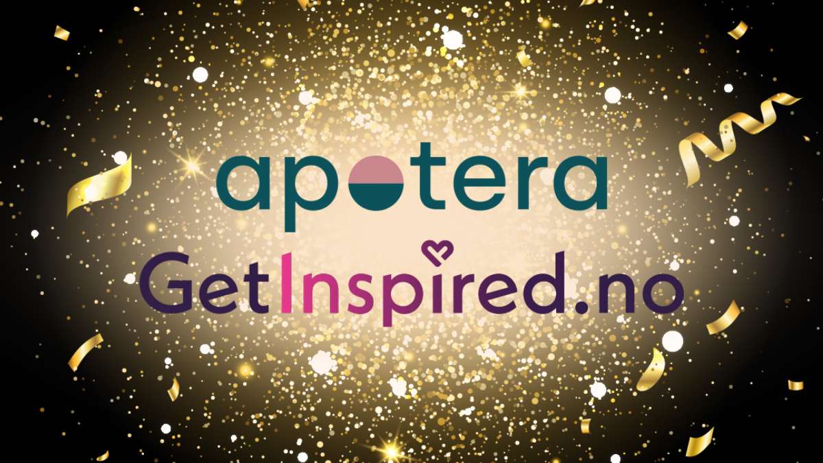 Logoene til vinnerne apotera og getinspired blant glitterdryss