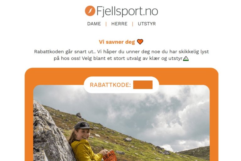 En e-post fra Fjellsport som viser at de er flinke på personalisering